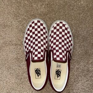 Vans Burgundy and White Checkerboard Slip-On Sneakers
